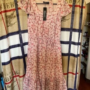 Allegra K Pink Floral Midi Dress